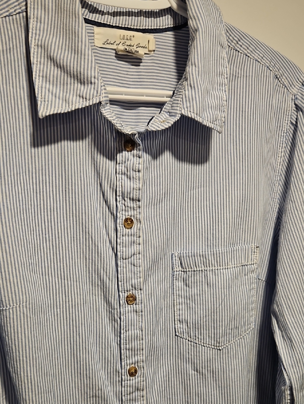 L.O.G.G Light Blue and White Narrow Stripe Button-Down Shirt
